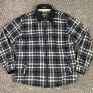 Eddie Bauer Shacket Shirt Jacket Men's Large Favorite Sherpa Plaid Flannel Work